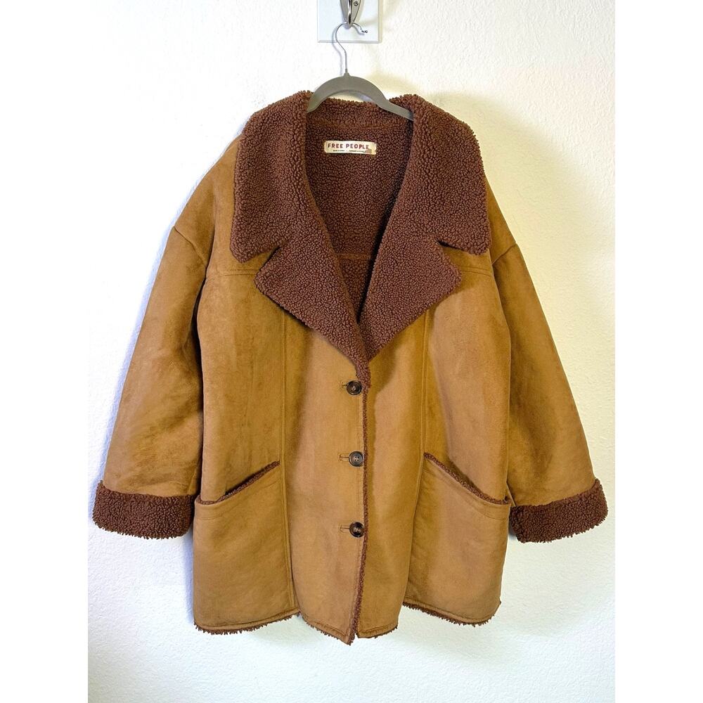 Free People Western Bohemian Retro 70s Faux Sherpa Suede Diogo Coat Size XL - Picture 7 of 13